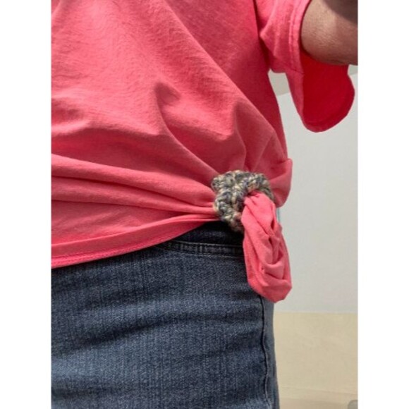 Set of 2 Handmade Crocheted Blue & Gray Scrunchies, Mom Bun Holder, T-Shirt Tie - Picture 6 of 7